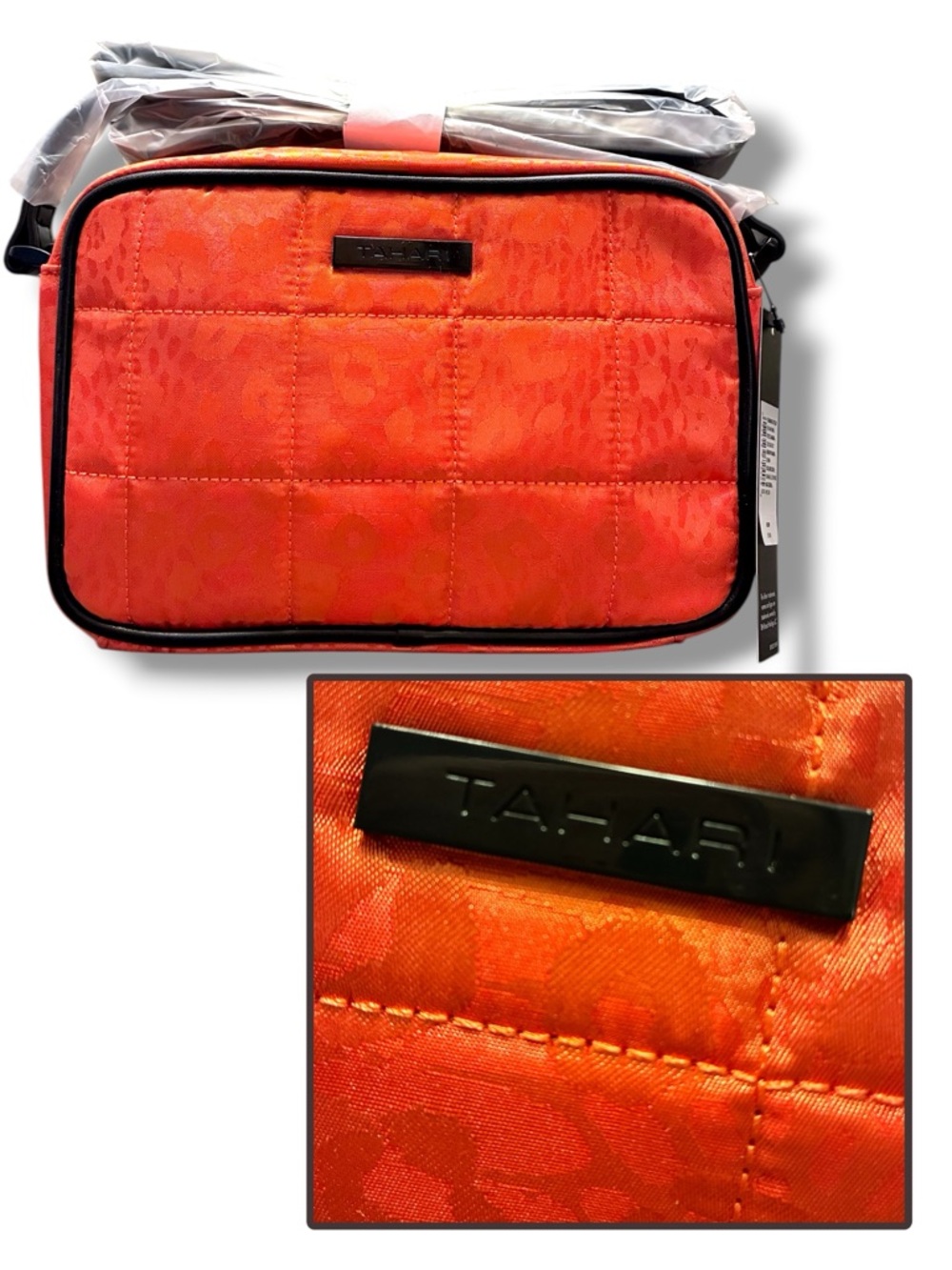 🐆 Tahari Quinn Orange Leopard Quilted Crossbody Bag Nylon NWT